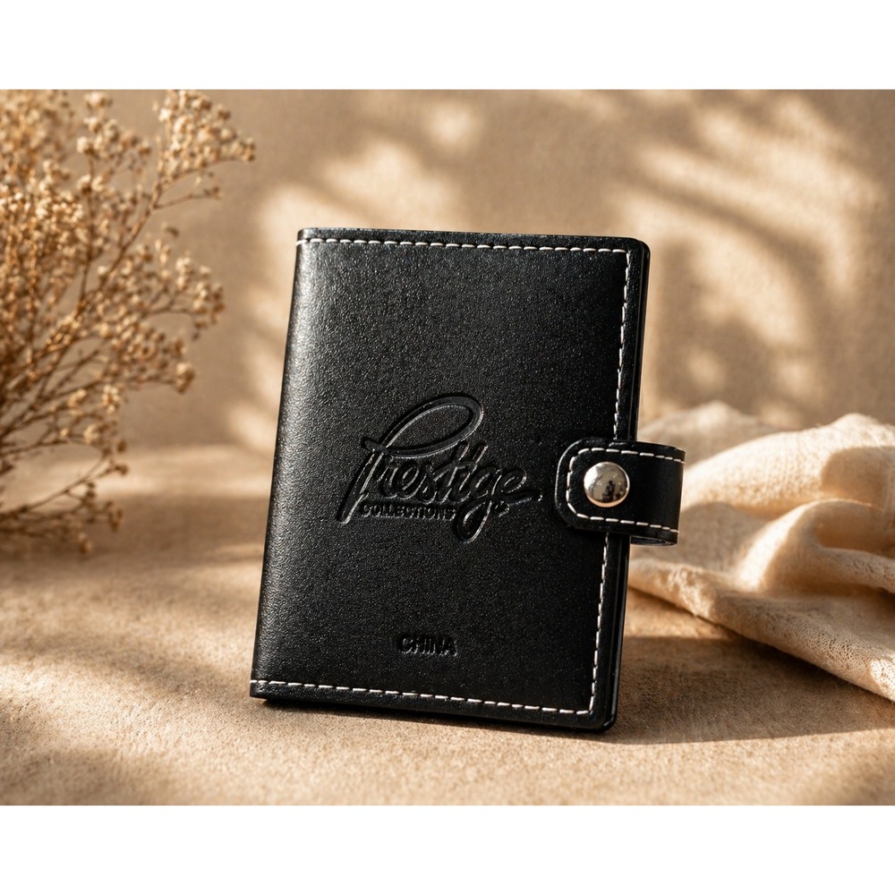 Prestige Medical Black Faux‎ Leather Card Holder Wallet Snap Closure Organizer